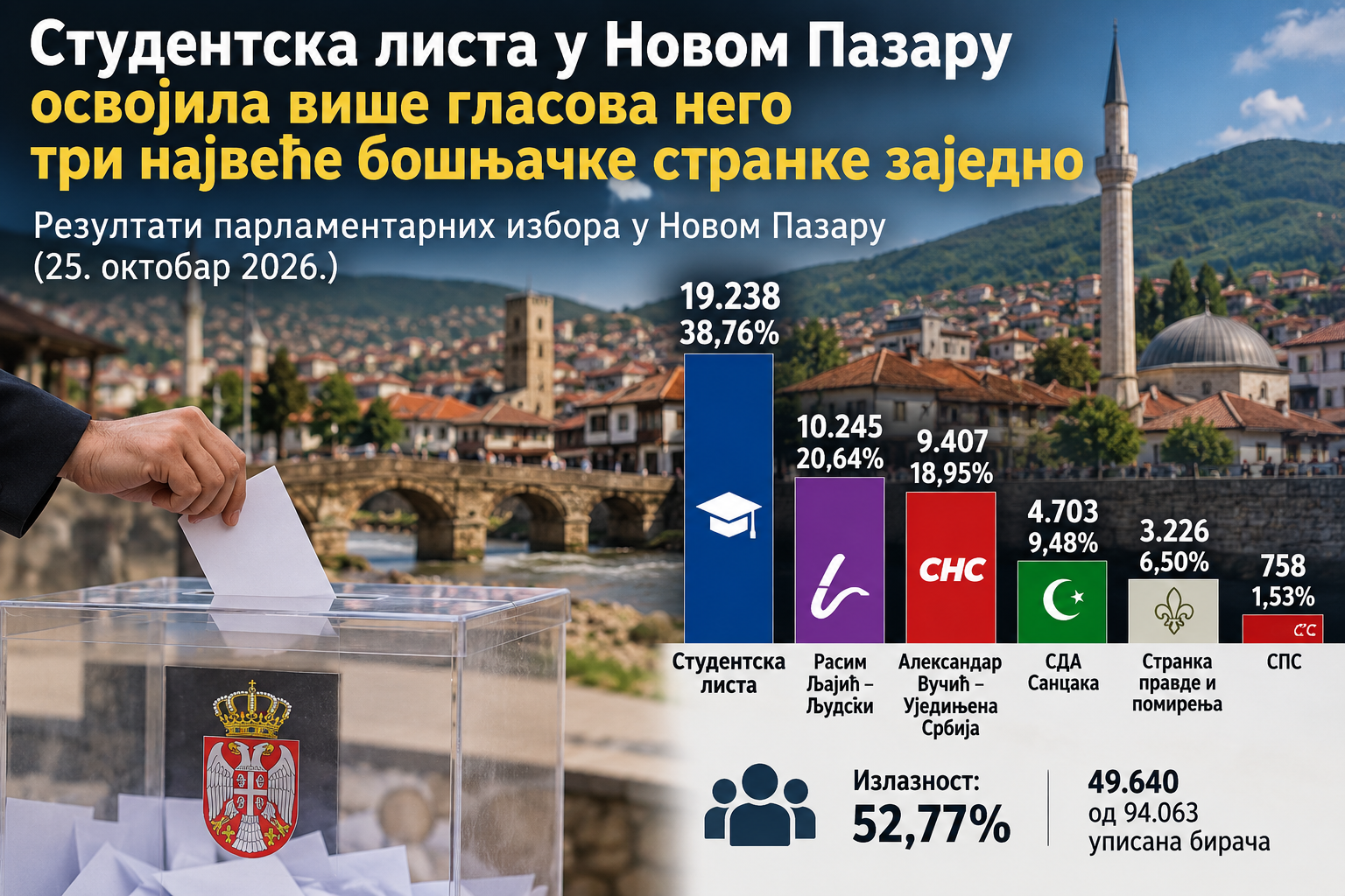 Студентска листа у Новом Пазару освојила више гласова него три највеће бошњачке странке заједно